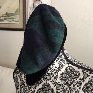 Two Girls NYC hat. Newsboy style. Plaid. Black velvet stiff bill/band.